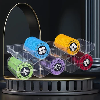 100 Žetonů Poker Chips Box Akryl Jemné Čipy Transparentní Box Casino Hazardní Hry Čipy Pouzdro S Kryty Obrázek