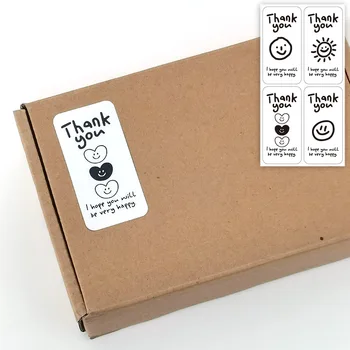 100ks/25sheets Roztomilé Obdélníkové Nálepka Gift Box Dekor Otevřít Mi Samolepky Děkuji Vám Samolepky pro Malé Obchodní Balení 3*6 CM Obrázek