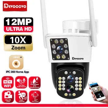 12MPX se 4K Wi-fi IP Kamera Venkovní Vodotěsné Duální Objektiv Dual Screen 10X Zoom Automatické Sledování Bezdrátové sítě PTZ Bezpečnostní Kamery Obrázek