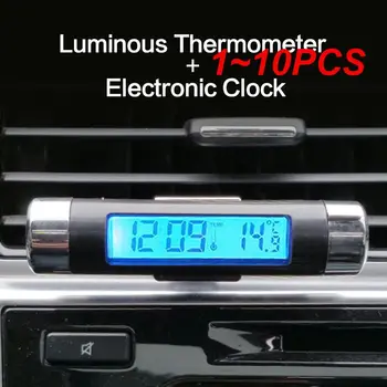 1~10KS Přenosný 2 v 1 LCD Digitální Auto Clock Teplota Teploměr s Klipem Elektronické Hodiny Auto Digitální Hodiny Modré Obrázek