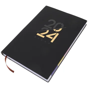 2024 Kalendář A5 Notebook Černá kancelářská Plánovač Rozvrh pro Denní Program Poznámkový blok Podložky Obrázek