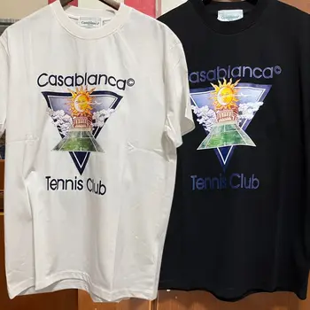 23SS Nové Letní CASABLANCA trička Slunce Mraky Tenisový Klub Náměstí Print T Shirt pro Muže, Ženy Obrázek