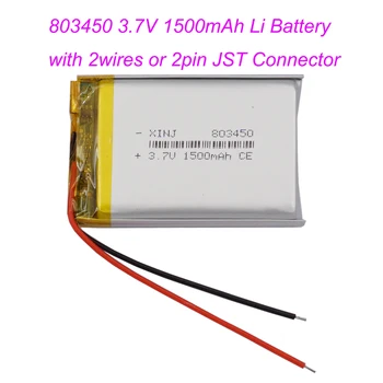 3.7 V 1500mAh 5.5 Wh 803450 Dobíjecí Li-Polymer, Li-iontová Baterie JST 2póly 1.0/1.25/1.5/2.0/2.54 mm konektor Pro GPS Bluetooth Reproduktor Obrázek