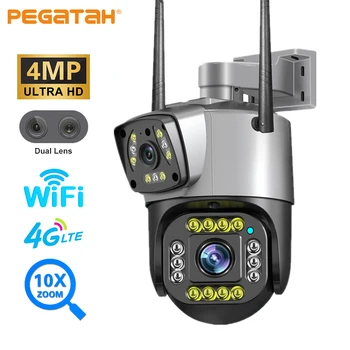 4MP Wifi 4G PTZ Kamera HD Duální Objektiv 10X Zoom Venkovní Bezpečnostní IP Kamera AI Lidské Detekovat Noční Vidění Sledování CCTV Kamery Obrázek