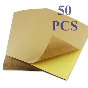 50 Listů/A4 Tmavě Světle Hnědé Kraft Papír, Karton Barevné Nálepky Nálepka Inkoustový Laserový Tisk samolepicí Štítek Papír Obrázek