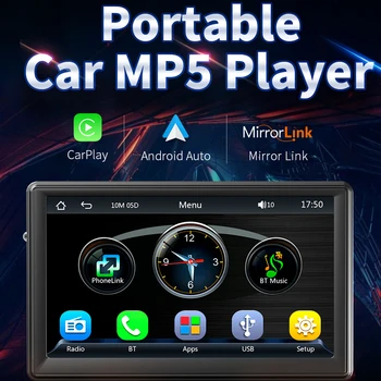 7 Palcový MP5 Přehrávač Kompatibilní Pro Carplay Android Auto Bezdrátová Přenosná autorádia Dotykový Displej Panelu Umístění Obrázek