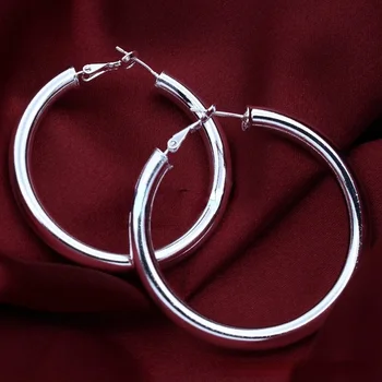 925 Sterling Silver 5 CM Velký Kruh Hoop Náušnice pro Ženy Krásné Módní Šperky Temperament Party Svatební Dary Obrázek