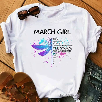 Akvarel vážka. března holka dopis print t-shirt graphic tees ženy vtipné tričko femme harajuku poppin tričko žena Obrázek