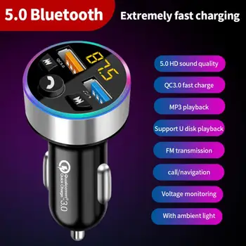 Auto Bluetooth 5.0 FM Vysílač, Digitální Displej, Dual USB Multifunkční Rychlá Nabíječka Auto MP3 Přehrávač, Auto Příslušenství Obrázek