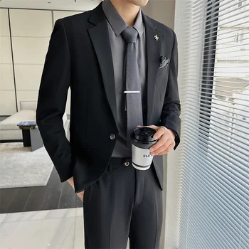 Boutique (Sako + Kalhoty) Italský Styl Elegantní Módní Obchod Ležérní Slim Korejské Verzi Gentleman Formální Oblek, 2 Kusy Obrázek