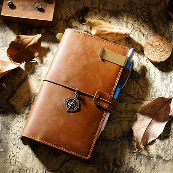 Cestovní zápisník retro hovězí kůže zápisník ruční loose-leaf kniha hovězí deník z regálu Obrázek