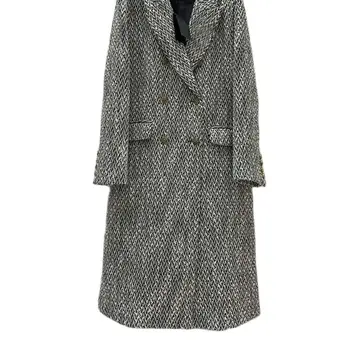 Dráhy-Bronz Dvojí Breasted Kabát pro Ženy Elegantní Vlna Vzor Klopě Zahuštěný Dlouhý Kabát High-End Oblečení Nové Módní 23 Obrázek