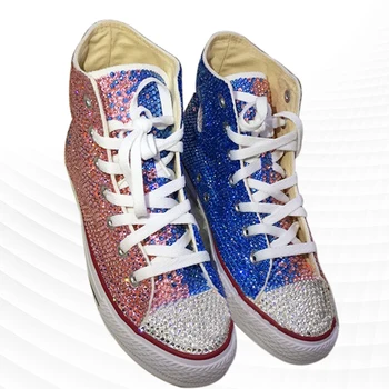 Dvojí kouzlo modrá růžová high-top plátno boty pohodlné vycházkové tenisky pohodlné ruční drahokamu vulkanizované boty 35-46 Obrázek