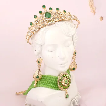 Dámské Svatební Šperky Set Alžírské Svatební Koruna Vlasy Šperky Náhrdelník Perlový Náhrdelník Dámské Náušnice Doplňky, Luxusní Kvalita Obrázek