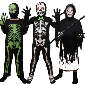 Děti Halloween Strašidelné Ghost Cosplay Kostým Záře V Tmavé Oblečení na Maškarní, na Karneval, Párty Obrázek
