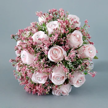 Elegantní Svatební Kytice Květiny Champaggne Světle Růžové Růže PE Umělé Svatební Kytice Ženy Bouquet De Mariage Obrázek