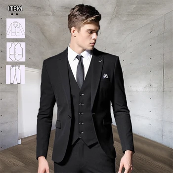 Formální Business Pánské Obleky Černé Jediného Breasted Sako Plus Velikost 3 Kusy Mužské Módní Ženich Nosit Svatební Oblek šitý na Míru Obrázek