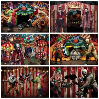 Horor Halloween Cirkus Pozadí pro Fotografování Zlý Klaun Děsivý Karneval svátek všech svatých Pozadí Foto Děti Birthday Party Decor Obrázek