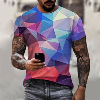 HX Módní Pánské T-košile Barevné Diamond Sestřih 3D Tisknout Trička Letní Krátký Rukáv Košile Harajuku Neformální Muži Oblečení Obrázek