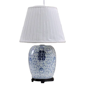 Keramické Modré a Bílé Stolní Lampa Obrázek