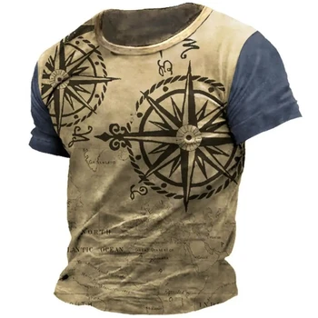 Kompas 3D tištěný vzor T-shirt letní krátký rukáv módní kolem krku ležérní top pánské T-shirt oblečení Obrázek