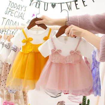 Korejské Děti Nosit 2023 Létě Nový Řádek Dívčí Zahraniční Obchod Šaty s Krátkým Rukávem Baby Mesh Šaty Princezny Obrázek