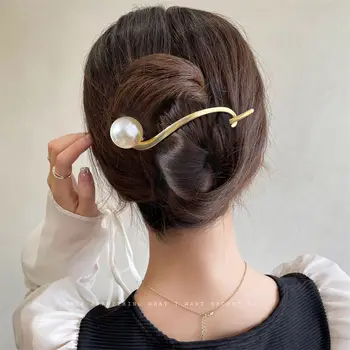 Korejský Pearl Arc Vlásenka Pro Ženy, Dívky, Jednoduché Slovo Klip Geometrické Spon Do Vlasů Vlasové Spony Módní Vlasové Doplňky Čelenka Obrázek