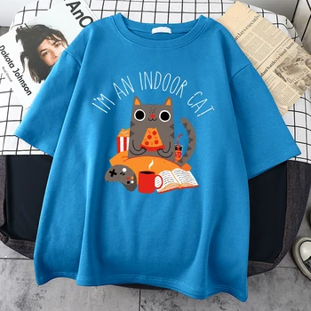 Kočka Sedí A Jíst Pizzu Man T-Shirt Prodyšná Bavlněná Trička Classic Street Krátký Rukáv Harajuku Módní Pánské Oblečení Obrázek