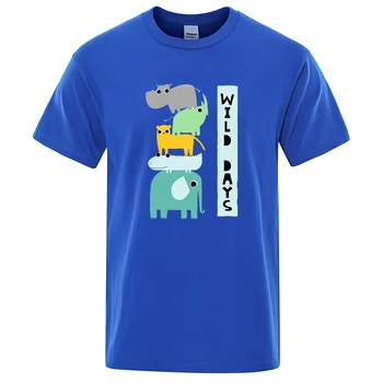 Kreslený Zvíře Divoké Dny Tištěné Mužů T Košile Módní Oversize T-Shirt 100% Bavlna Ulici Trička Prodyšný Letní Pánské Topy Obrázek