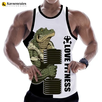 Krokodýl Lásky 3D Fitness Tílka GYM T-shirt Zvířat Dopis Print Vesta Pánské Letní Kulturistika Streetwear trička bez Rukávů Trička Obrázek