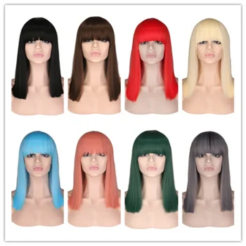 Krátké Rovné Cosplay Paruka Pro Kostým Party Red Blondýna, Modré, Zelené, Růžové, Vysoká Teplota Vlákna Syntetické Vlasy, Paruky Obrázek