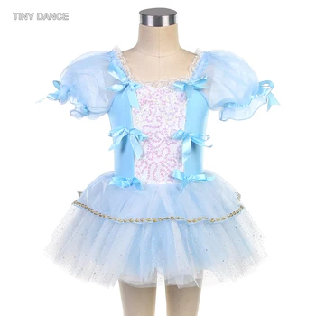 Krátké Rukávy Baletu Tutu pro Děti, Taneční Šaty blankytně Modrá Balerína Taneční Kostým Děti Nadýchané Sukýnky Dancewear Obrázek