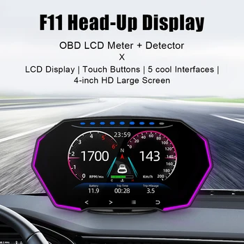 LCD Displej Diagnostika OBD2, GPS, Duální Systém Vody, Oleje Temp 7 Barev, Rychloměr, Auto Head Up Display 4 Palce F11 HUD Bezpečnostní Alarm Obrázek