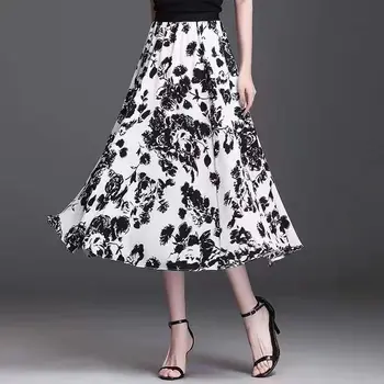 Letní Květinové Tisk Sukně pro Ženy korejský Styl-line Skládaný Dlouhé Sukně Vintage Vysokým Pase Ženy Maxi Sukně Q39 Obrázek
