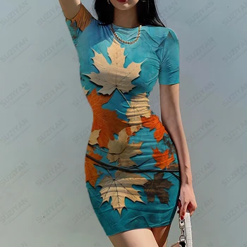 Letní Módní Dámy Těsné Sukně Umění olejomalba 3D Tisk Šaty Jednoduché, Pohodlné Šaty, Kolem Krku Univerzální Šaty Obrázek