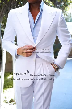 Letní Pláž Bílé Prádlo Ženich Smokingy Svatební Obleky pro Svatby 2 ks Muži Slim Fit Blejzry Kostým Homme (Bunda+Kalhoty) Obrázek