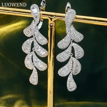 LUOWEND 18K Bílé Zlato Náušnice Luxusní Design List Skutečný Přírodní 1.42 karátový Diamant Náušnice pro Ženy Senior Banquet Obrázek