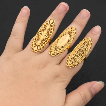 Luxusní 18K Zlaté Prsteny Pozlacené Mědi Strany Žen, Nastavitelný Dlouhý Prsteny Módní Svatební Nevěsta Kulatý Otvor Dáma Prst Prsten, Dárek Obrázek
