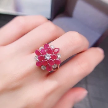 Luxusní Přírodní Ruby Ring 3*4mm Celkem 1,5 ct Myanmaru Ruby Stříbrný Prsten pro Svatební 925 Stříbrné Šperky s 3 Vrstvy 18K Gold Á Obrázek