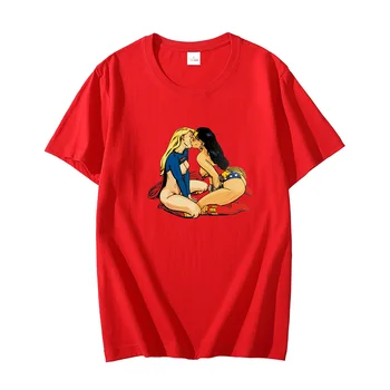 Líbání Lesbičky grafické t košile oversize Bavlna T-shirt O-neck T-shirt Letní krátký rukáv t-košile Trička Topy Pánské oblečení Obrázek