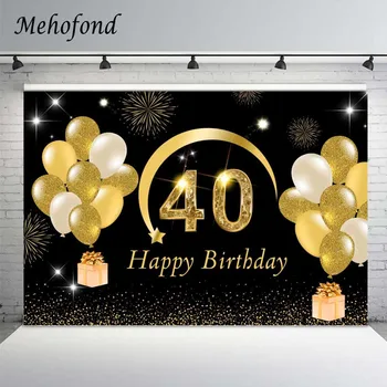 Mehofond Happy 40 Narozeniny Kulisy Pro Fotografie Gold Balóny Třpytky Star Dospělé Party Dekorace Photo Pozadí, Banner Obrázek