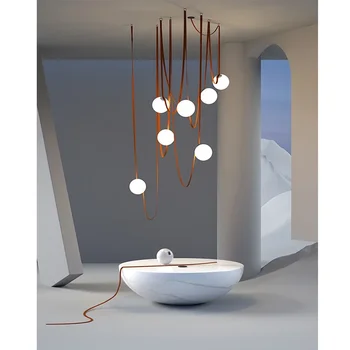 Moderní Minimalistický Dvoupodlažní Podlaha Wabi Sabi Styl Designer Villa Pás Obývací Pokoj Jídelna Lustr Nordic Stropní Světlo Obrázek