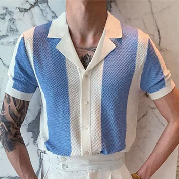 Muži Límec Pletené Patchwork Barvy Polo Košile Luxusní Tričko Obrázek