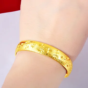 Módní Luxusní Thajsko Písku Zlato 14K Náramek Tlusté Žluté Zlato Náramek Náramek pro Ženy, Svatební Zásnubní Šperky Dárky Obrázek