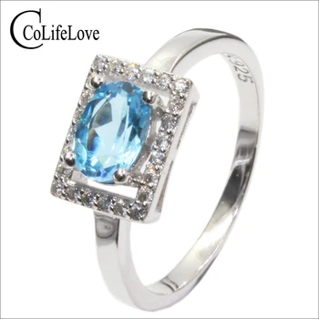Módní stříbrný topaz zásnubní prsten 0.7 ct přírodní modrý topaz stříbro prsten pravý topaz prsten 925 stříbro romantický dárek pro dívku Obrázek