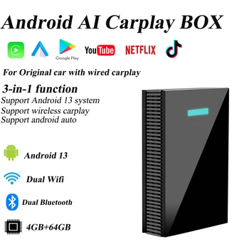 Nejnovější Android 13 Bezdrátové Carplay Android Auto AI Box Pro Původní Auto s Kabelovým Carplay YouTube, Google play Auto Smart box Obrázek