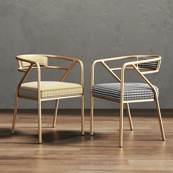 Nordic Light Luxusní Jídelní Židle Domácí Kosmetické Křeslo Iron Opěradlo Křesla Moderní Minimalistický Kavárna Meeting Konferenční Židle Obrázek