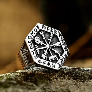Obrovské Vikingové Kompas Pevný Prsten, 316L Nerezové Oceli Šperky Biker Punk Dopisy Muži Kroužky Obrázek