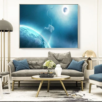 Ohromující Bezmezné Galaxis Foto Tisk na Plátno Astronomické Wall Art Plakát Modrý Prostor Planety Obraz pro Obývací Pokoj Domácí Dekor Obrázek