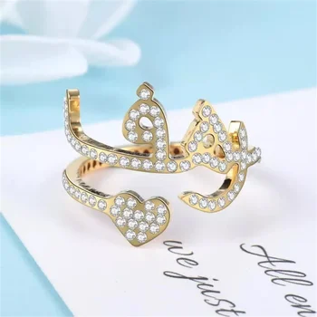 Osobní Jméno Prsteny Vlastní arabské Ledový, Jméno Prsten s Srdce Zlatý Prsten z Nerezové Oceli Pro Ženy, Svatební Družička Obrázek